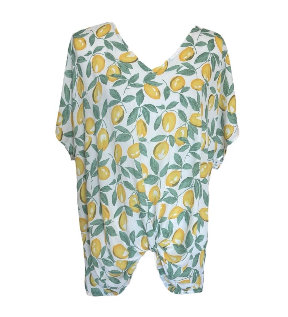 West Kei Lemon Print Sheer Tie Blouse Size XXL